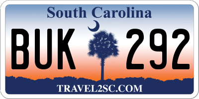 SC license plate BUK292