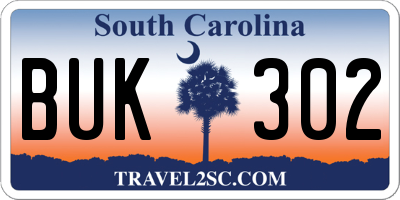 SC license plate BUK302