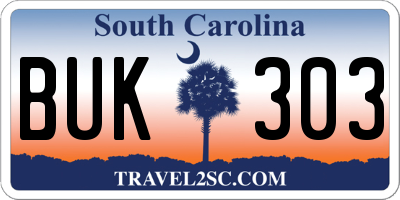 SC license plate BUK303