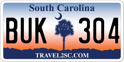 SC license plate BUK304