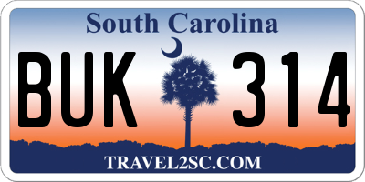 SC license plate BUK314