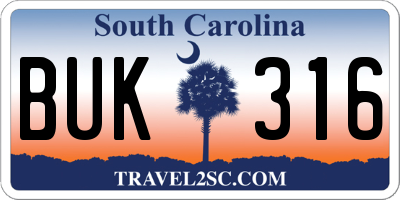 SC license plate BUK316