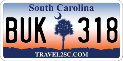 SC license plate BUK318