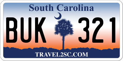 SC license plate BUK321