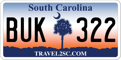 SC license plate BUK322
