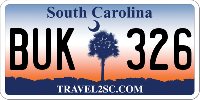 SC license plate BUK326
