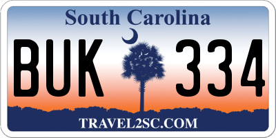 SC license plate BUK334