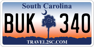 SC license plate BUK340