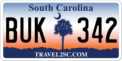 SC license plate BUK342