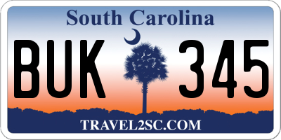 SC license plate BUK345
