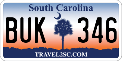 SC license plate BUK346