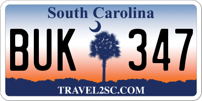 SC license plate BUK347