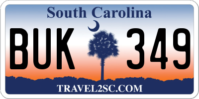 SC license plate BUK349
