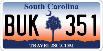 SC license plate BUK351