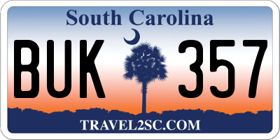 SC license plate BUK357
