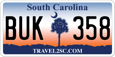 SC license plate BUK358