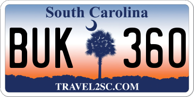 SC license plate BUK360