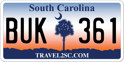 SC license plate BUK361