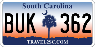 SC license plate BUK362