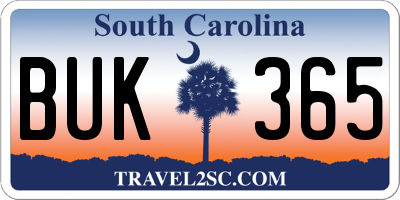 SC license plate BUK365