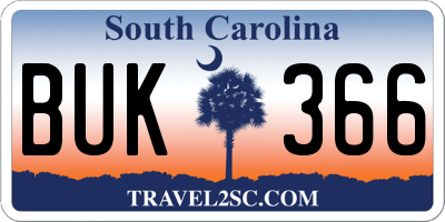 SC license plate BUK366