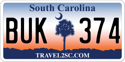 SC license plate BUK374