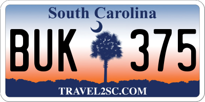 SC license plate BUK375