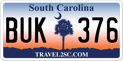 SC license plate BUK376