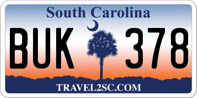 SC license plate BUK378