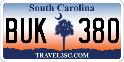 SC license plate BUK380