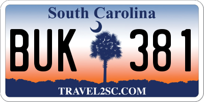 SC license plate BUK381