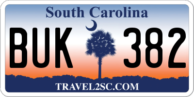 SC license plate BUK382