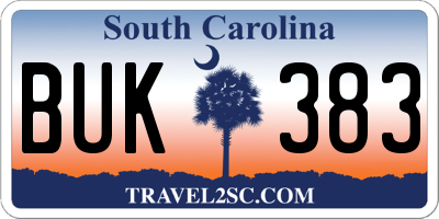 SC license plate BUK383