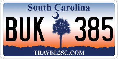 SC license plate BUK385