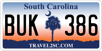 SC license plate BUK386