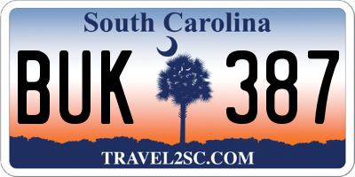 SC license plate BUK387