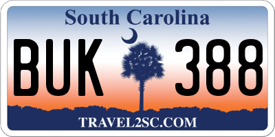 SC license plate BUK388