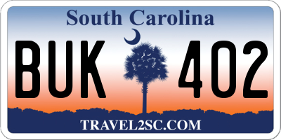 SC license plate BUK402