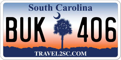 SC license plate BUK406