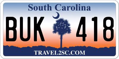 SC license plate BUK418