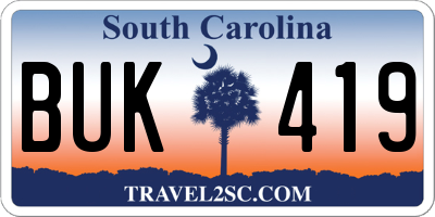 SC license plate BUK419