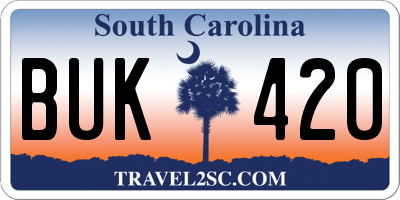 SC license plate BUK420