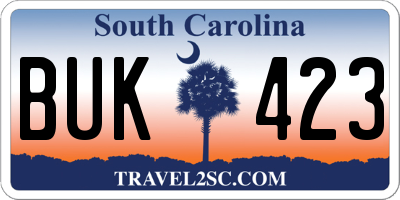 SC license plate BUK423