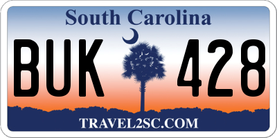 SC license plate BUK428