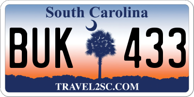 SC license plate BUK433