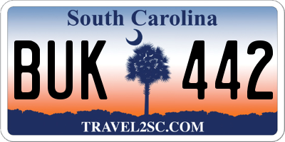 SC license plate BUK442