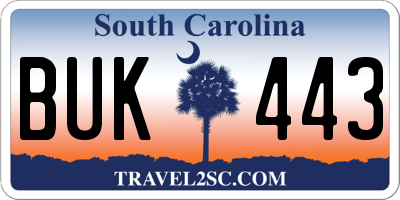 SC license plate BUK443