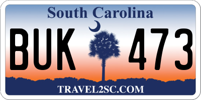 SC license plate BUK473