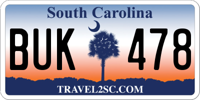 SC license plate BUK478