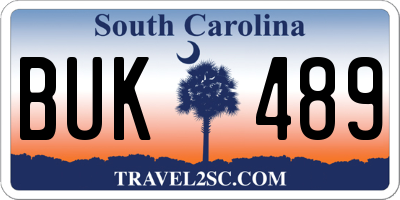 SC license plate BUK489